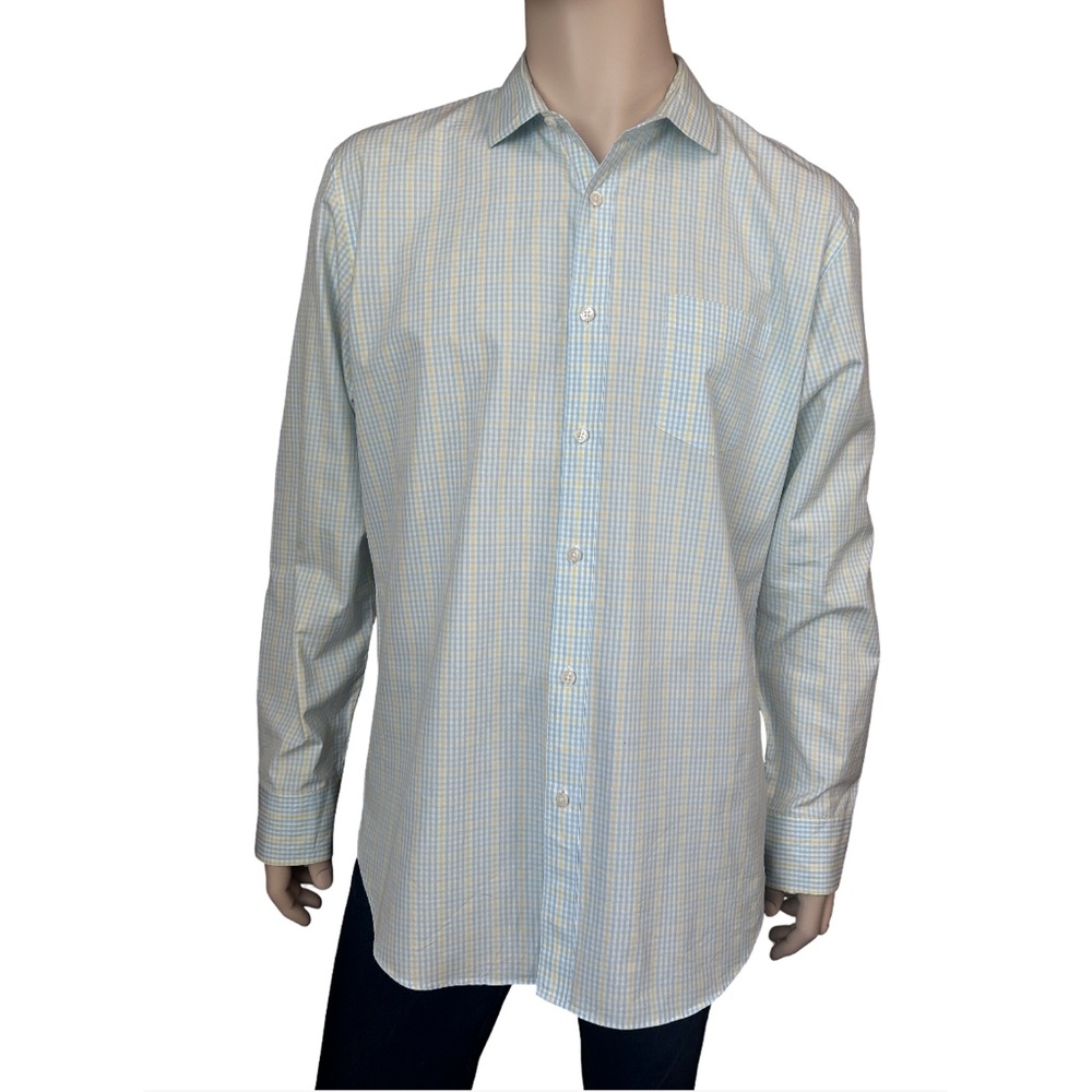 Thompson Shirtings J. Crew Dress Shirt Light Blue Yellow Gingham Check XL 17-17½